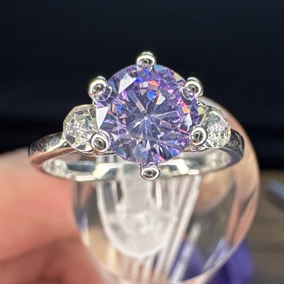 None Jewelry - New Dazzling Silver Tone Ring with Lavender Gemstone